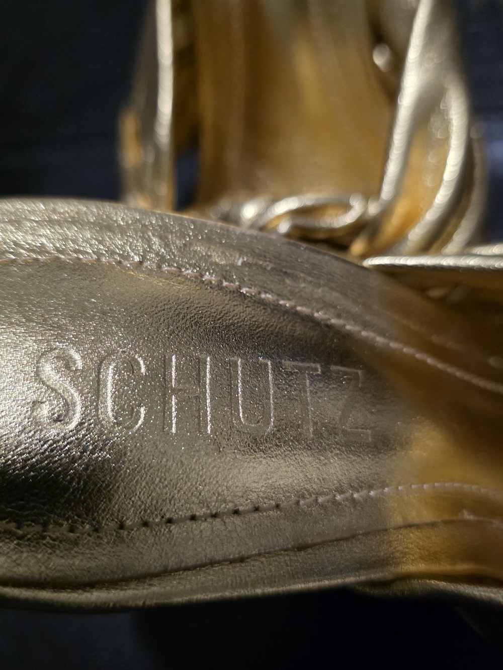 SCHUTZ Mindy Metallic Gold Knot Mules 6.5B Designer Heels - Picture 3 of 5